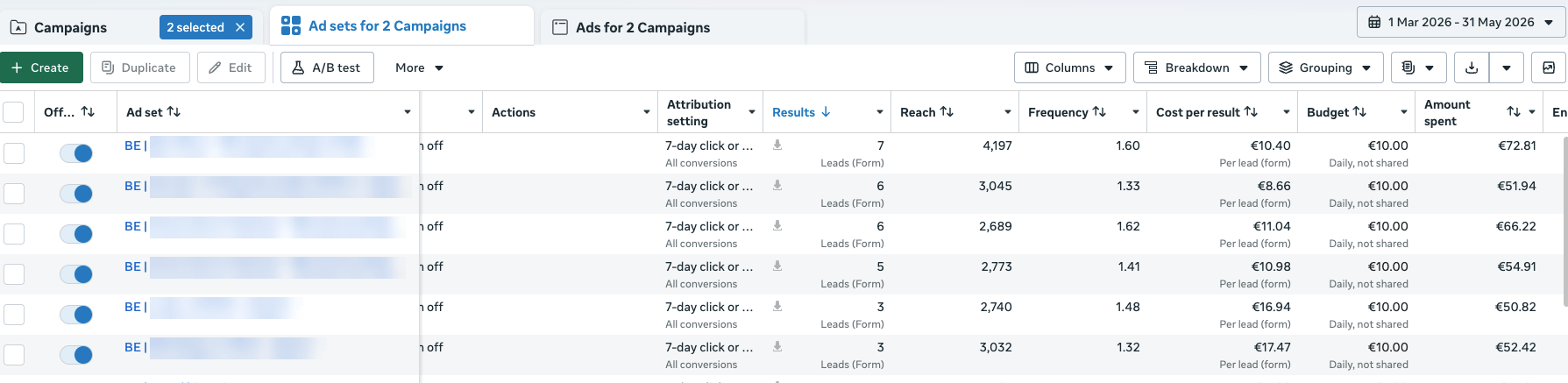 1 March – 31 May 2026 · Belgium · 30 leads for €349.12